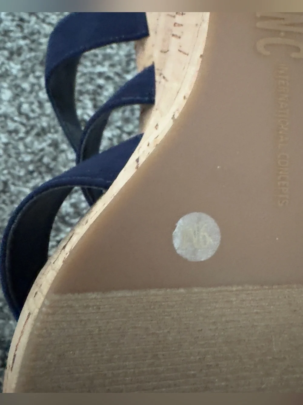 INC International Concepts Navy Strappy Cork Wedge Sandals